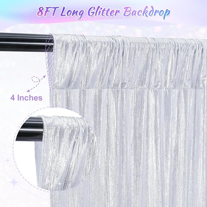 Silver Backdrop Curtains 4.8x8ft Sequin Photo Backdrop Drapes Curtains for Wedding Decorations Christmas Birthday Wrinkle Free Fabric