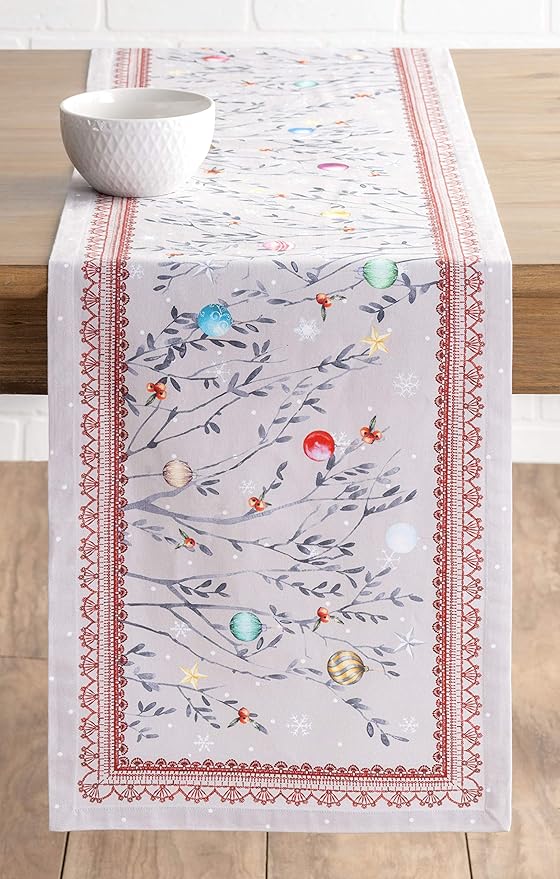 Maison d' Hermine Table Runner 100% Cotton Single Layer Table Runners 36 inches Long for Thanksgiving Christmas Decorations Home Kitchen Dining Party Wedding (Fairy Christmas, 14.5" x 36")