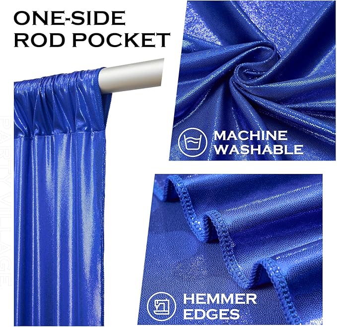PartyVillage 10x10FT Sapphire Blue Sequin Backdrop Curtain -2 Panels 5x10FT Wrinkle Free Shimmer Back Drop Cloth, Glitter Backdrop Drapes for Photography, Birthday, Wedding Background