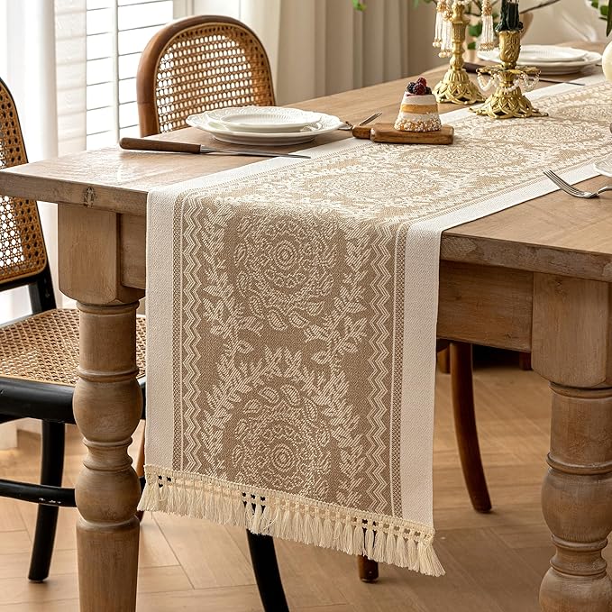 Table Runners 63 Inches,Waterproof Boho Table Runner with Tassel Fringe,Table Runner for Party Coffee Table