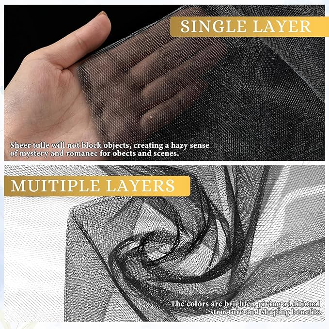 Timgle Tulle Fabric Rolls Bulk 54 Inch by 100 Yards (300 Ft) Tulle Ribbon Netting Fabric Spool Bolt for DIY Crafts Tutu Skirt Christmas Baby Shower Birthday Party Wedding Decorations(Black)