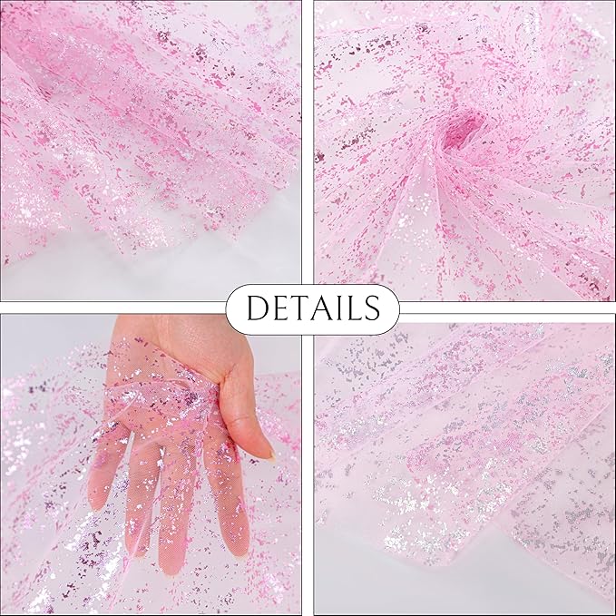 Snowkingdom 10 FT Pink Table Runner, Sequin Glitter Sheer Chiffon Gauze Cheesecloth Pastel Runner 120 Inch , Pink Party Table Decoration for Birthday Wedding Bridal Baby Shower Spring Summer Holiday
