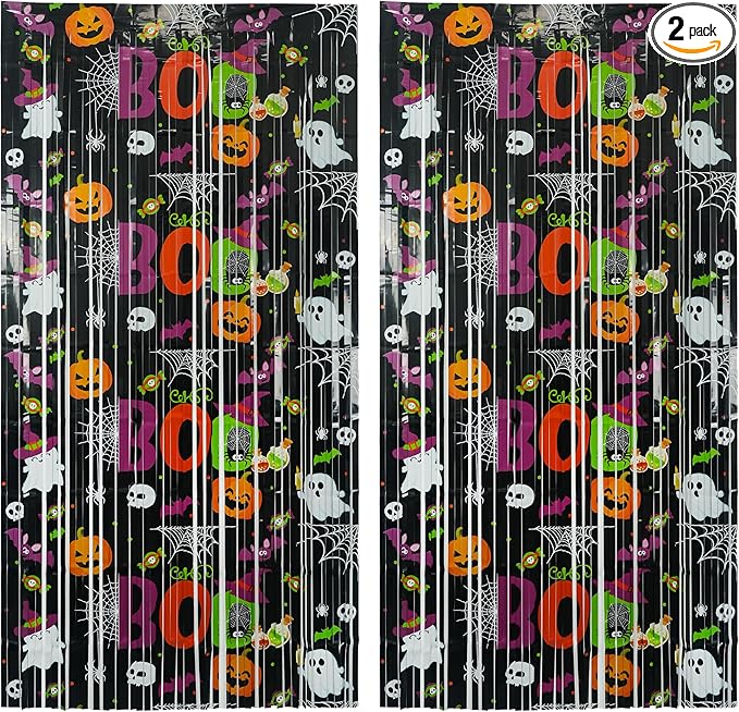 Boo Theme Streamers Party Backdrop - GREATRIL Halloween Decorations Backdrop for Wall Doorway Birthdays - 2 Packs