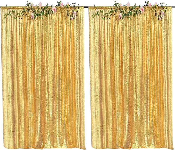 4FTx8FT Gold Sequin Backdrop Curtains 2 Panels Sequin Sparkly Background Drapes for Parties