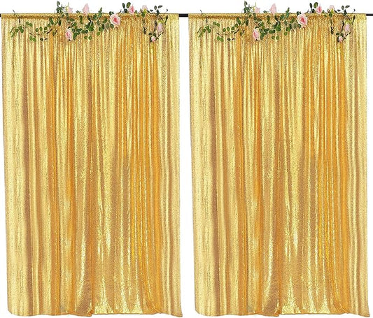 4FTx8FT Gold Sequin Backdrop Curtains 2 Panels Sequin Sparkly Background Drapes for Parties