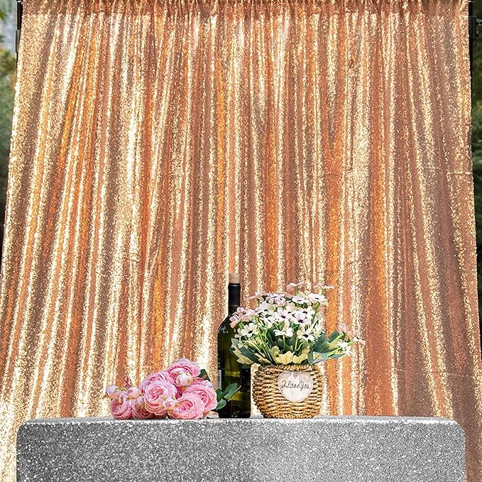 Rose Gold Curtain Backdrop 4FTx8FT 2 Panels Rose Gold Sequin Curtains for Backdrop Decoration Glitter Photo Background for Wedding Baby Shower Parties