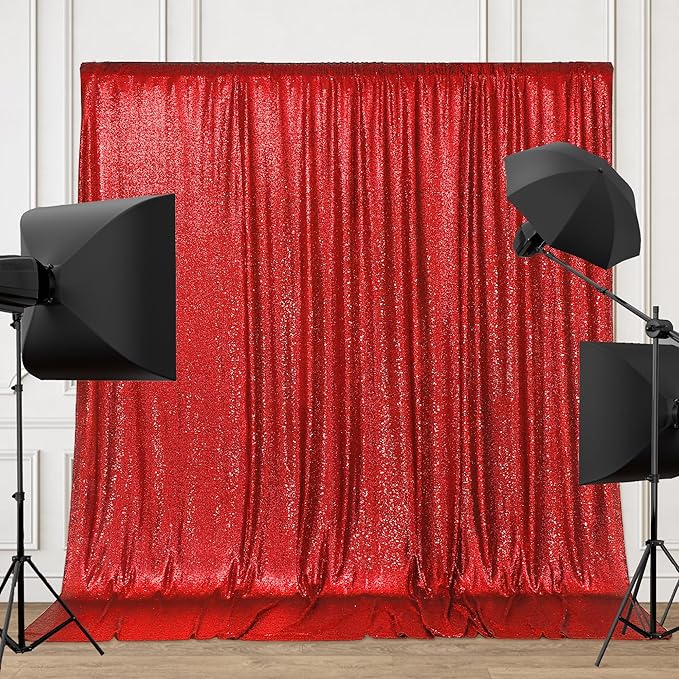 PartyDelight Red Sequin Backdrop Photography Christmas Curtain 6Ft x 8Ft