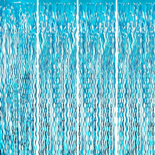 Goer Metallic Tinsel Foil Fringe Curtains for Party Photo Backdrop Wedding Decor (4 Pcs,Wavy Light Blue), One Size