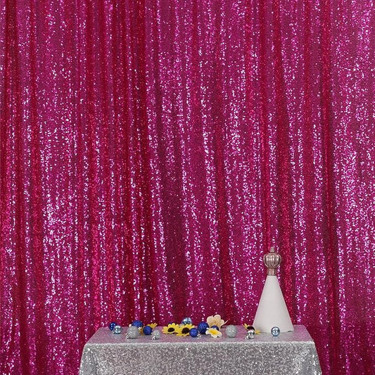 Poise3EHome Sequin Backdrop Curtain, 10Ft x 10Ft Hot Pink Glitter Photography Background Curtains, Sequence Backdrop Drapes for Wedding Party Festival Decor