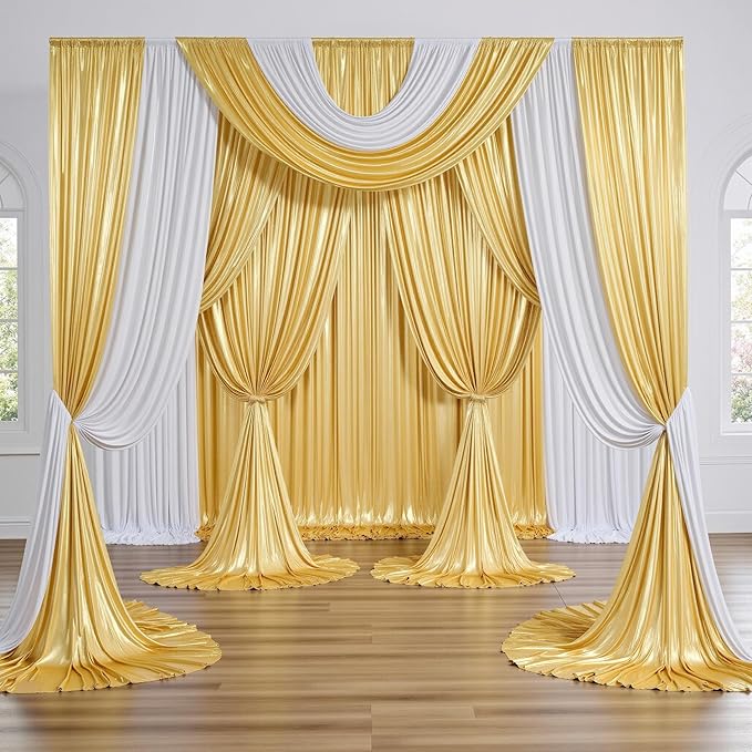 PartyVillage 50x10FT Gold Sequin Backdrop Curtain -10 Panels 5x10FT Wrinkle Free Shimmer Back Drop Cloth, Glitter Backdrop Drapes for Photography, Birthday, Wedding, Graduation Background