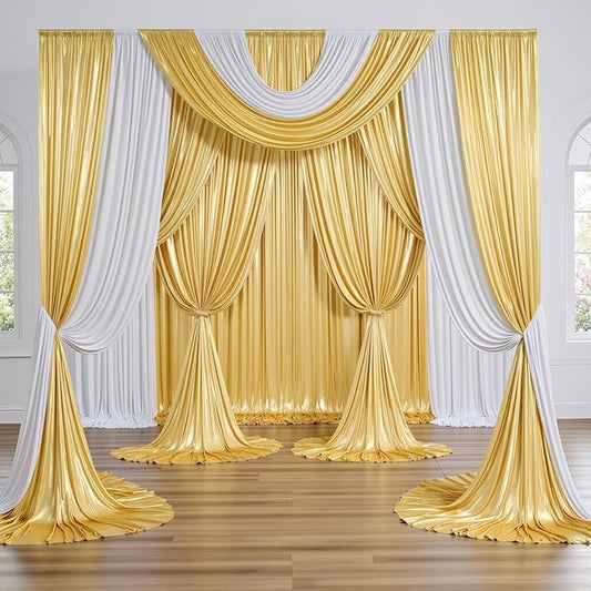 PartyVillage 50x10FT Gold Sequin Backdrop Curtain -10 Panels 5x10FT Wrinkle Free Shimmer Back Drop Cloth, Glitter Backdrop Drapes for Photography, Birthday, Wedding, Graduation Background