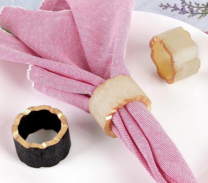 12 Pieces Epoxy Resin Napkin Rings - Farmhouse Napkin Rings Holder for Wedding, Banquet, Adornment for Table Settings, Boho Style for Dining Table, Wedding (Black & Cream)- ALPHA Living HOME
