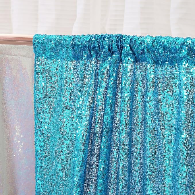 Poise3EHome 6FT x 8FT Turquoise Sequin Photography Backdrop Curtain for Party Decoration