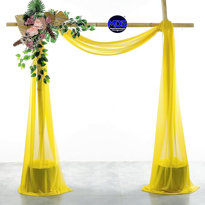 MDS Halloween Chiffon Draping Fabric - 2 Panel, 30" Wide x 50ft Long - Sheer Spooky Arbor & Canopy Drapery for Haunted House Backdrops, Party Ceilings, DIY Costumes & Themed Events - Yellow