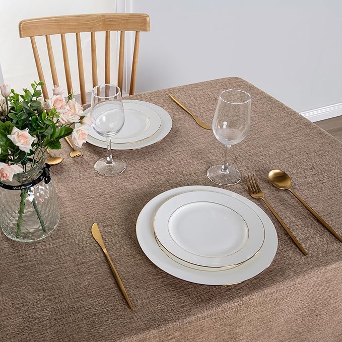 Hiasan Faux Linen Square Tablecloth - Wrinkle and Stain Resistant Washable Table Cloth for Kitchen Dining Room Holiday Table Cover for Party Dinner, Khaki, 54 x 54 Inch