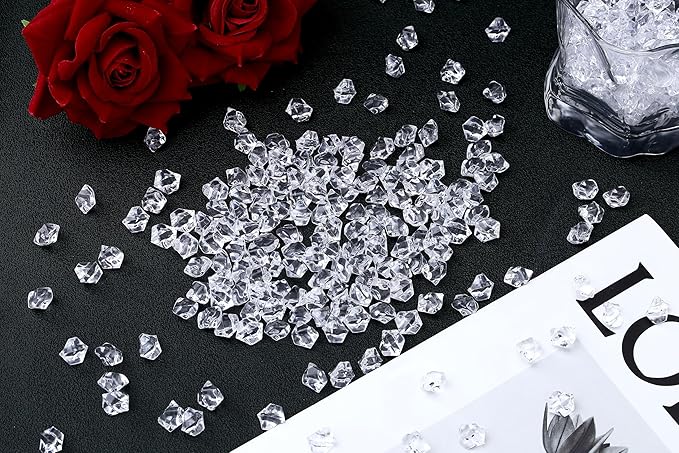 LAIDANLA 500PCS Fake Ice Cubes Clear Acrylic Gems Vase Fillers for Centerpiece Plastic Diamonds Fake Crushed Rocks DIY Party Table Scatter Prop Wedding Decoration Accessories