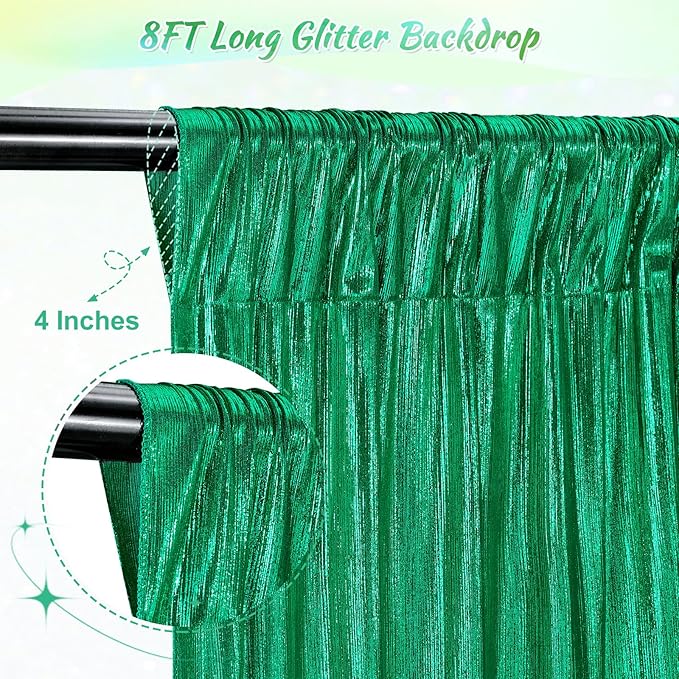 Christmas Backdrop for Photography - 2 Panels 4.8x8FT Emerald Green Backdrop Curtains Shimmer Drapes for Photography Birthdays Weddings Graduations