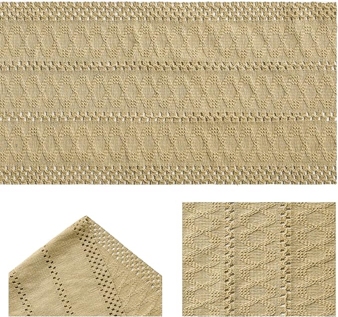 Artoid Mode Burlap Brown Farmhouse Woven Rustic Hollow Table Runner, Seasonal Holiday Hollow Kitchen Dining Table Decoration for Home Party Decor 12x90 Inch