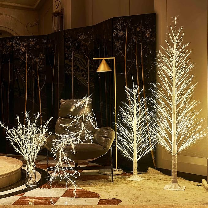 Hairui Lighted Branches with Iredescent Glitter 120 Fairy Lights USB Plug in and Battery Operated with Timer, White Twig Branches with Lights 32IN for Home Christmas Decorations Inside