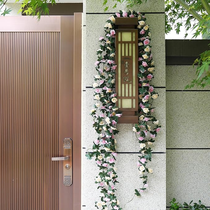 12 PCS 98.4 FT Artificial Flower Garland Rose Garland for Wedding Room Decor（12,Champagne）