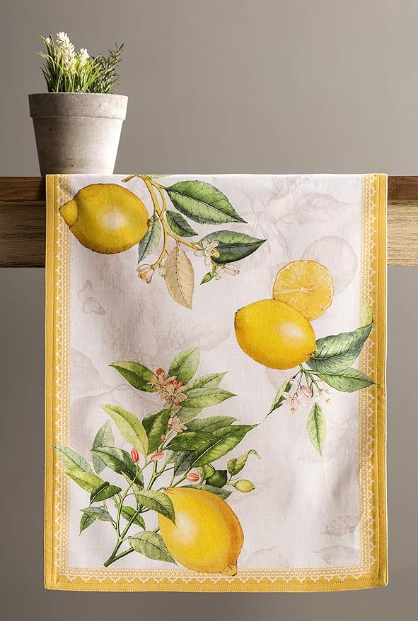 Maison d' Hermine Table Runner 100% Cotton Double Layer Table Runners 108 inches Long Decorative for Home Kitchen Dining Party Wedding Bridal Shower Spring Summer (Limoncello, 14.50" x 108")
