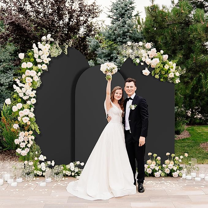 Spandex Anti Wrinkle Arch Backdrop Cover - High Elastic Fitted Arch Stand Cover Set of 3, Black Round Top Chiara Backdrop For Wedding Birthday Party Garden Decor 6Ft, 6.6Ft, 7.2Ft