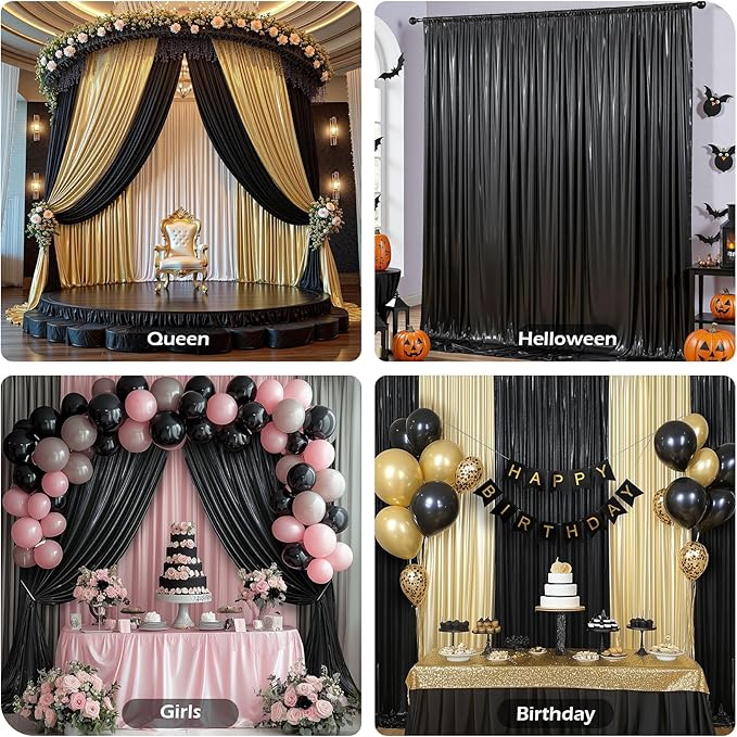 PartyVillage 10x10FT Black Sequin Backdrop Curtain -2 Panels 5x10FT Wrinkle Free Shimmer Back Drop Cloth, Glitter Backdrop Drapes for Photography, Birthday, Wedding, Graduation Background