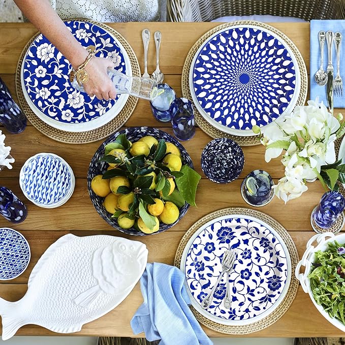 90 Pcs Paper Plates 10 Inch Bulk Thick Heavy Duty Disposable Plates Printed Blue and White Plate for Party, Wedding, Birthday, Tea, Picnic Barbecue, Everyday Use, Soak Proof, Cut Proof