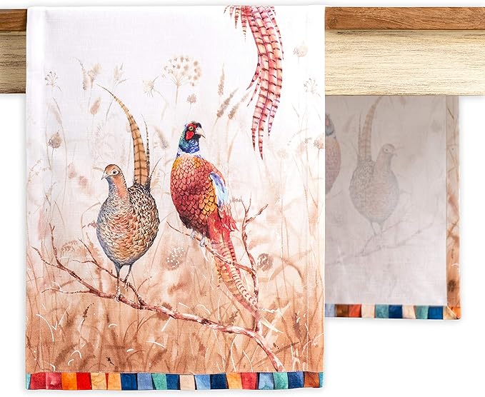 Maison d' Hermine Table Runner 100% Cotton Single Layer Table Runners 36 inches Long for Thanksgiving Christmas Decorations Home Kitchen Dining Party Wedding (Faisan D'Automne, 14.5" x 36")