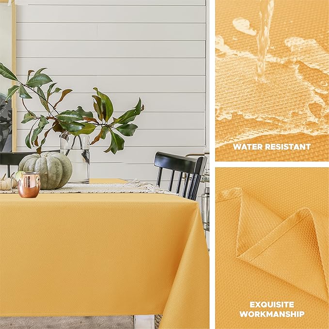 Biscaynebay Fall Tablecloth Textured Fabric Square Tablecloths 54x54'', Fall Gold Thanksgiving Autumn Harvest Water Resistant Fabric Tablecloths for Kitchen, Dining, Wedding, Parties Machine Washable
