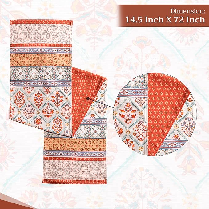 Maison d' Hermine Table Runner 100% Cotton Double Layer Table Runners 72 inches Long for Thanksgiving Christmas Decorations Home Kitchen Dining Party Wedding (Romane, 14.5" x 72")