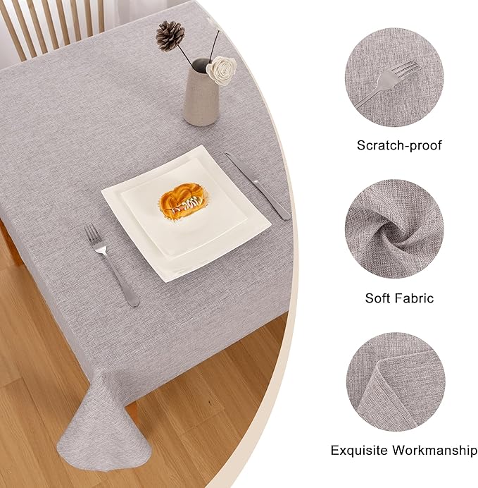 Hiasan Faux Linen Rectangle Tablecloth - Wrinkle and Stain Resistant Washable Table Cloth for Kitchen Dining Room Holiday Table Cover for Party Dinner, Stone, 60 x 120 Inch