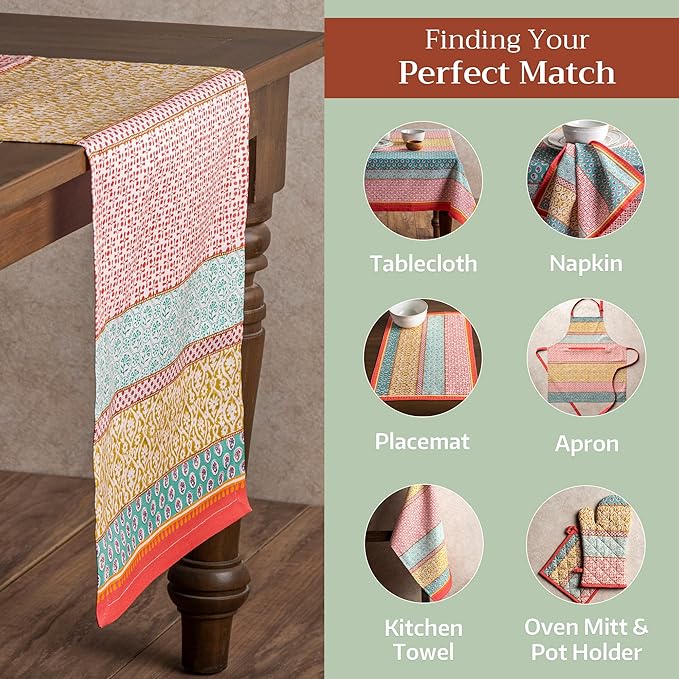Maison d' Hermine Table runner 100% Cotton Single Layer Table Runners 108 inches long Decorative for Home Kitchen Dining Party Baby Shower Wedding Bridal Shower Spring Summer (Provence, 14.50" x 108")