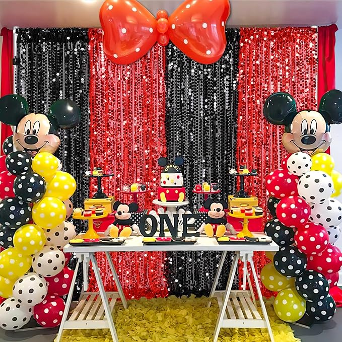 4ftx8ft Red Sequin Backdrop 2 Panels Big Payette Sequin Fabric Background for Birthday Party Photography Decorations