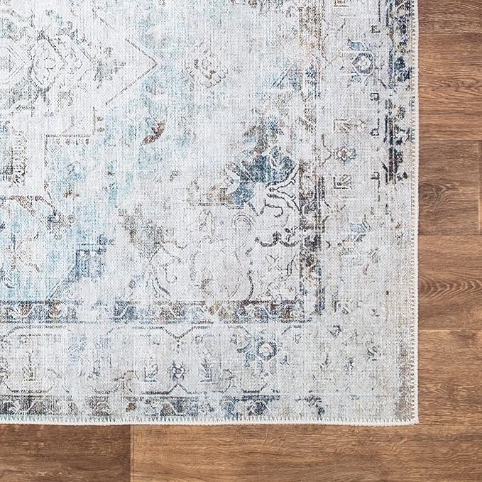 Bloom Rugs Washable Non-Slip 9' x 12' Rug - Beige/Blue Traditional Area Rug for Living Room, Bedroom, Dining Room, and Kitchen - Exact Size: 9' x 12'