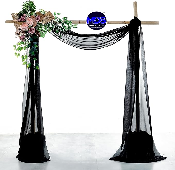 MDS Halloween Chiffon Draping Fabric - 2 Panel, 30" Wide x 30ft Long - Sheer Spooky Arbor & Canopy Drapery for Haunted House Backdrops, Party Ceilings, DIY Costumes & Themed Events - Black