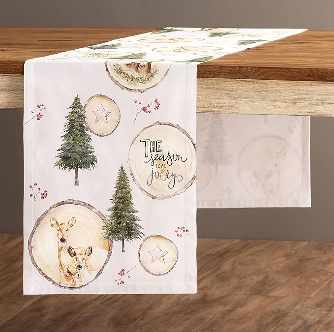 Maison d' Hermine Table Runner 100% Cotton Single Layer Table Runners 36 inches Long for Thanksgiving Christmas Decorations Home Kitchen Dining Party Wedding (Mountain Life, 14.5" x 36")