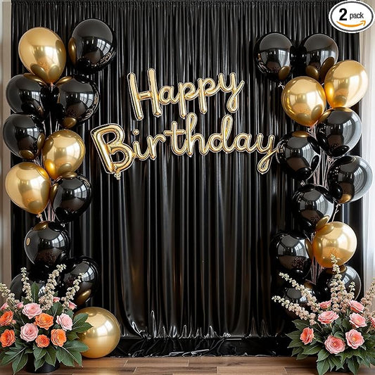 10ft x 10ft Black Glitter Sequin Backdrop Curtain for Parties, Wrinkle Free Sparking Backdrop Drapes, 2 Panels 5x10ft Shimmer Photo Back Drop Cloth for Wedding Birthday Photography Background
