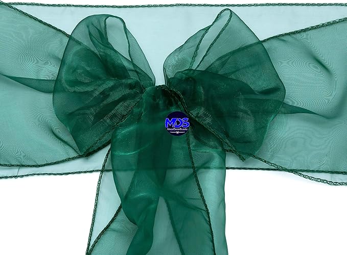 MDS Pack of 125 PCS Organza Chair Sashes Wider Dining Chair Bows Ribbon Tie Back for Wedding Party Birthday Bridal Shower Reception Event Banquet Home Chair Cover Decoration - Hunter Green