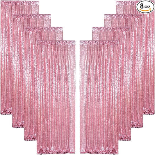 ShinyBeauty Rose Pink Backdrop 2FTx8FT Sequin Backdrops 8 Panels Photo Backgrounds Shimmer Background Sparkly Curtains 16Ftx8FT for Birthday Wedding Party Decor