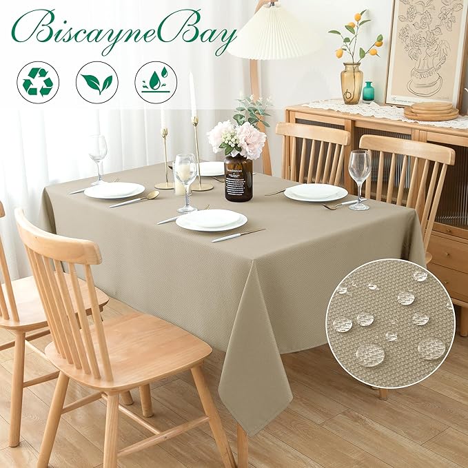 Biscaynebay Textured Fabric Tablecloths 60x108 Inches Rectangular, Natural Water Resistant Tablecloths for Dining, Kitchen, Wedding, Parties etc. Machine Washable