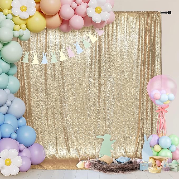 PartyDelight Sequin Backdrop Light Gold 6FTx6FT Wedding Curtain Special Events Party