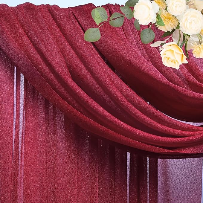 Wokceer Wedding Arch Draping Fabric 6 Panels 28.7" x 20FT Burgundy Drapes Sheer Fabric Backdrop Arch Draping Fabric for Wedding Ceremony Birthday Party Bridal Shower Decoration