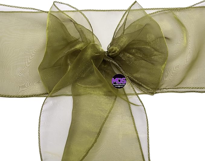 MDS Pack of 100 PCS Organza Chair Sashes Wider Dining Chair Bows Ribbon Tie Back for Wedding Party Birthday Bridal Shower Reception Event Banquet Home Chair Cover Decoration - Olive Green
