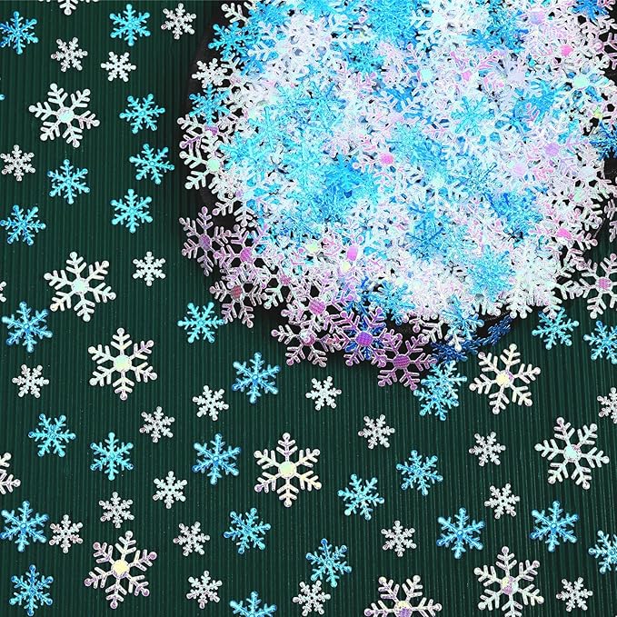 MARFOREVER Blue White Snowflake Confetti Decorations, Winter Glitter Confetti Christmas Snowflake Table Sequins Scatter Centerpiece for Xmas Winter Wonderland Wedding Snow Party Decor Supplies