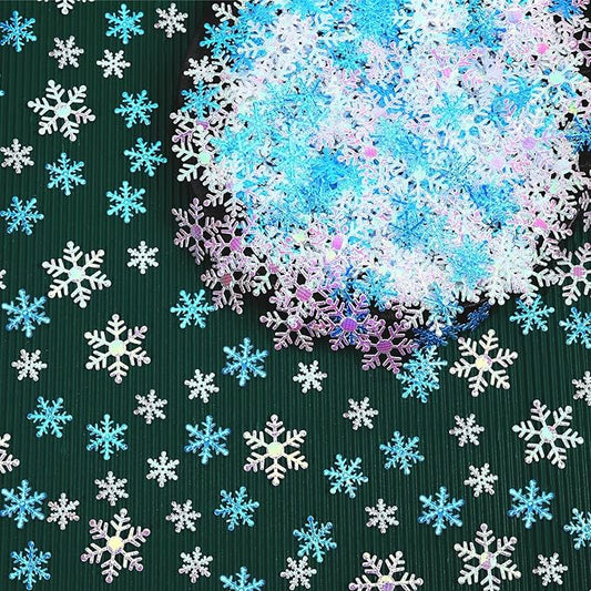 MARFOREVER Blue White Snowflake Confetti Decorations, Winter Glitter Confetti Christmas Snowflake Table Sequins Scatter Centerpiece for Xmas Winter Wonderland Wedding Snow Party Decor Supplies