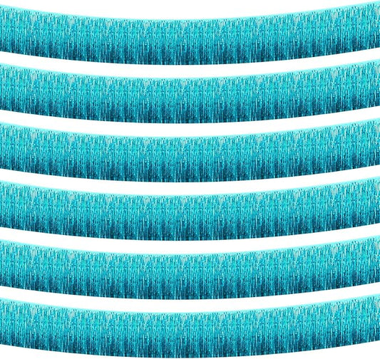6 Pack 10 Feet Foil Fringe Garland Metallic Tinsel Streamers Banner Wall Hanging Curtain Backdrop Banner for Parade Floats, Thanksgiving, Christmas, Birthday, Halloween Party Decorations(Lake Blue)