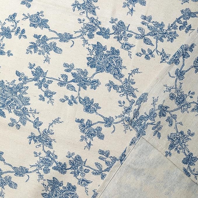 Pastoral Rectangle Tablecloth - 60 x 102 Inch - Beige Linen Table Cloth - Washable Table Cover with Dust-Proof Wrinkle Resistant for Restaurant, Picnic, Indoor and Outdoor Dining, Floral (Dark Blue)