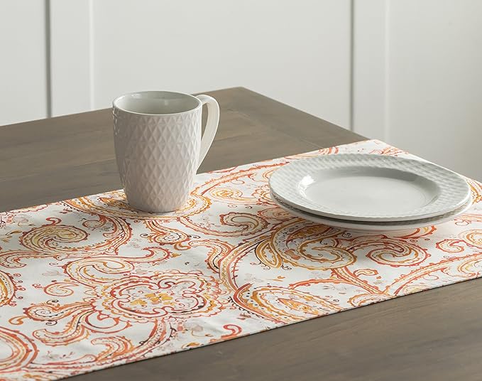 Maison d' Hermine Table Runner 100% Cotton Single Layer Table Runners 90 inches Long for Thanksgiving Christmas Decorations Home Kitchen Dining Party Wedding (Palatial Paisley, 14.5" x 90")