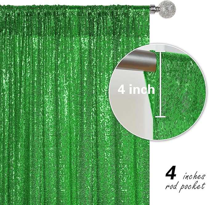 Green Sequin Backdrop Curtain 2 Pieces 2FTx8FT Glitter Photography Backdrop for Party Wedding Birthday Christmas Decorations